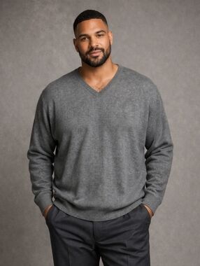 Foundry Mens V-Neck Sweater Gray Cotton Cashmere Blend XL Tall Long Sleeve